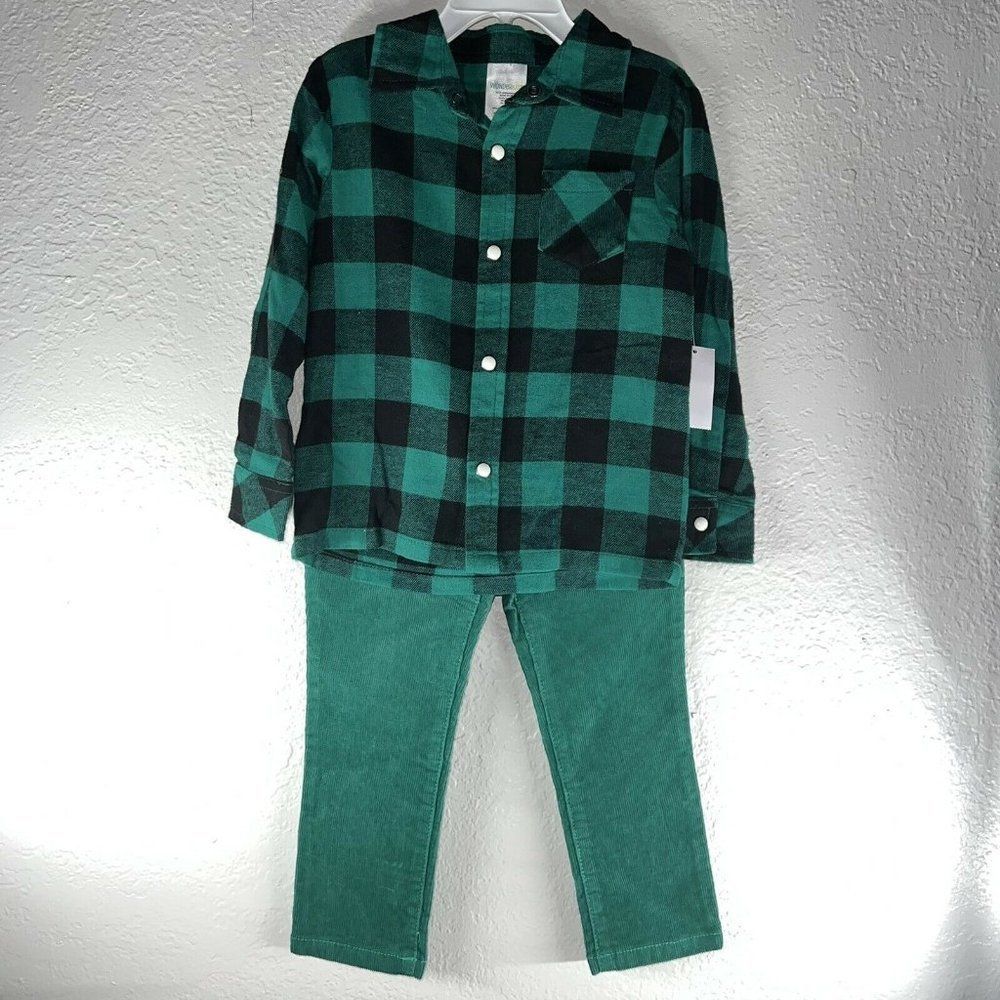 Wonder Nation Toddler Boy Button Down Shirt & Pants Dressy Outfit Set NEW 3T